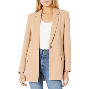 Womens Tan Long Sleeve Blazer Jacket Single Button Closure